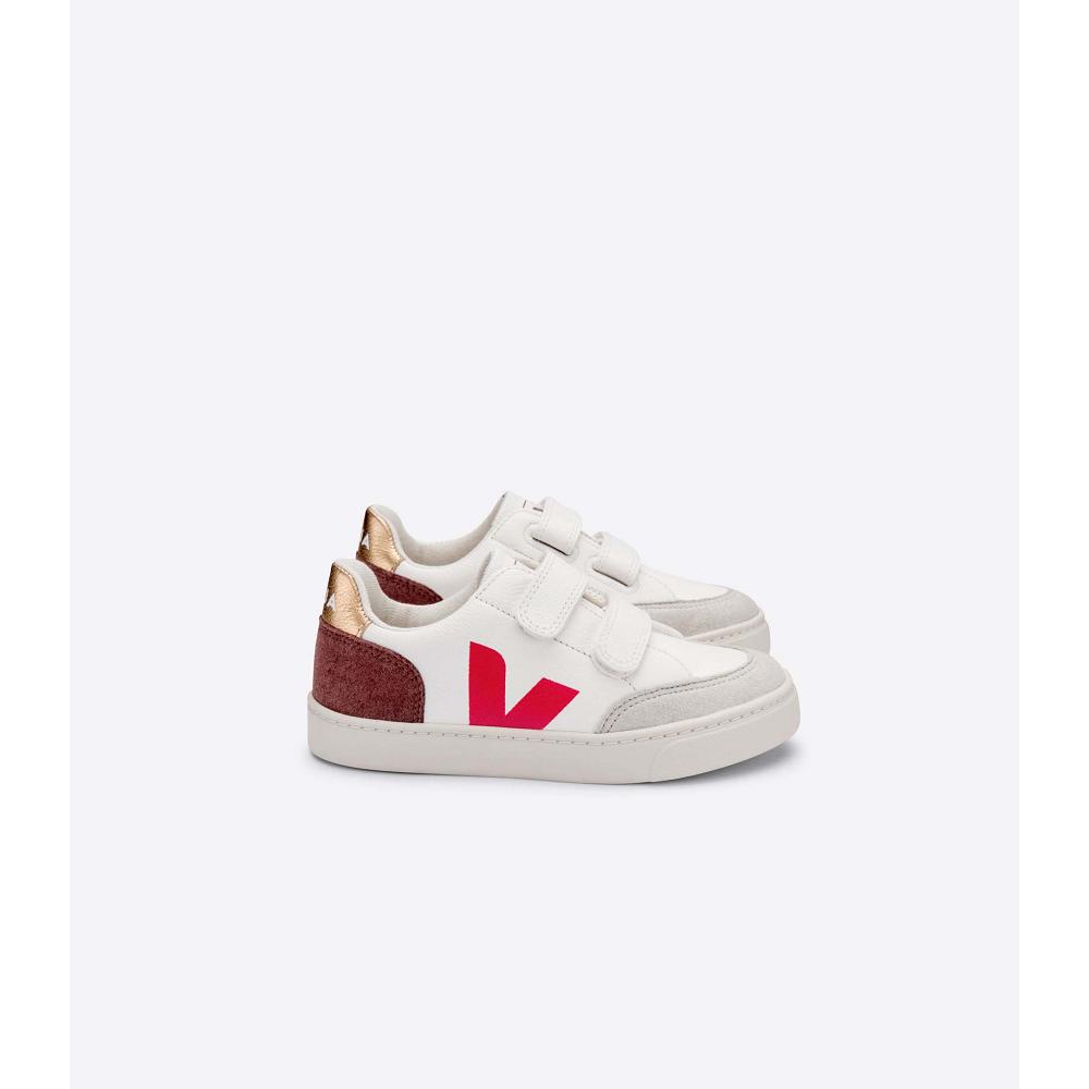 Veja V-12 CHROMEFREE Kids\' Sneakers White/Red | NZ 885SGL